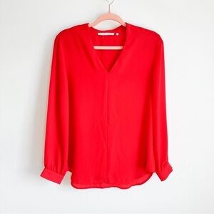 Violet + Claire Red Chiffon Blouson Flowy V neck Poplin Blouse Top sz Small